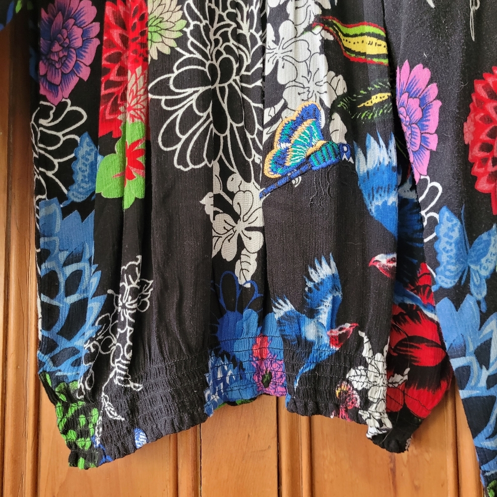 Desigual Boho Floral Peasant blouse Black And Multicolor Vibrant Medium - Picture 6 of 16